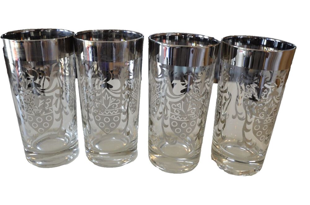 Vintage Kimiko Highball Glasses Set of 4 Gold Greek Key 1960s MCM Barware